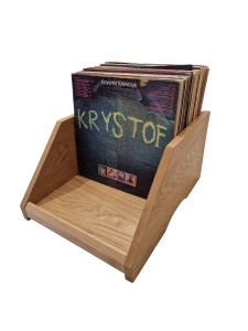 Dębowy stojak na płyty winylowe z uchwytami XXL – ręcznie wykonany pojemnik do przechowywania i przenoszenia winyli